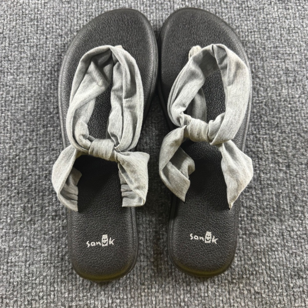 Sanuk Yoga Sling 2 Sandals Womens 9 Grey Heather Knit Fabric Strappy Flip Flops